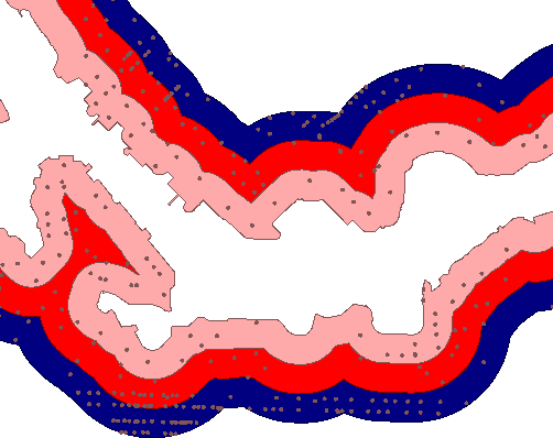 Inspecting points falling inside buffer zones